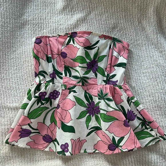 NWT Banjanan Anthropologie Women's Strapless Top Floral Spring Medium Sweetheart - Picture 6 of 10